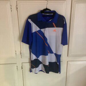 ADIDAS Golf Polo Colorblock White Blue Stretch FR1151 Performance Men’s Medium
